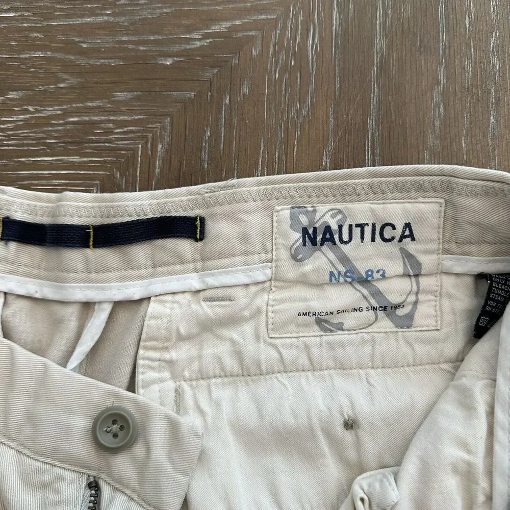 Nautica Clipper 33x32‎ KHAKI Relax Straight Chino Pants Flat Front EXCELLENT